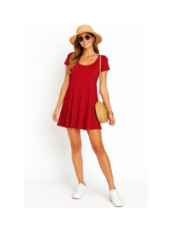 Free People Dresses & Skirts - FREE PEOPLE BURGUNDY RED RIBBED SWING DRESS